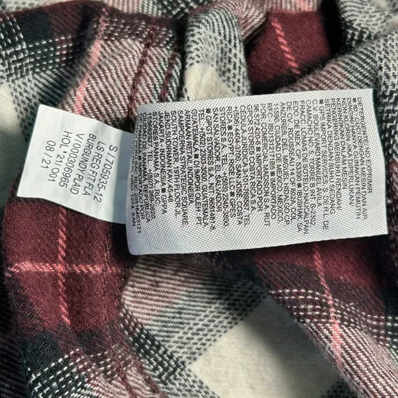 Old Navy Burgundy Plaid Flannel Shirt Regular‎ Fit Double Brushed Cotton Size S